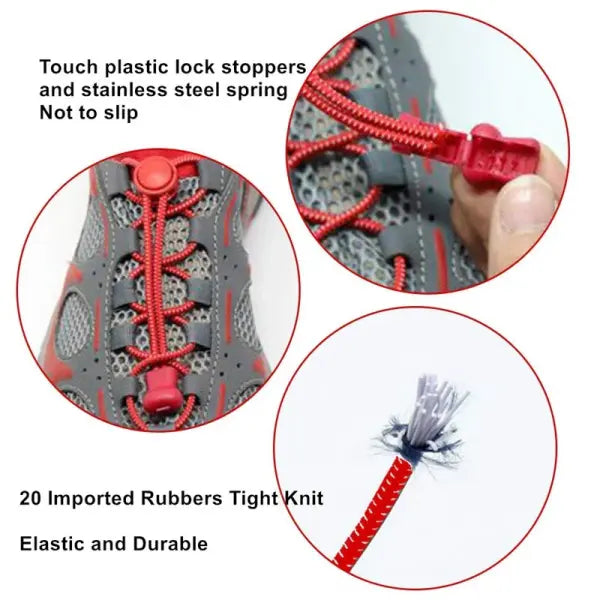 1 Pair No-Tie Elastic Shoelaces: Round Locking Lazy Laces for Kids Adults & Athletes
