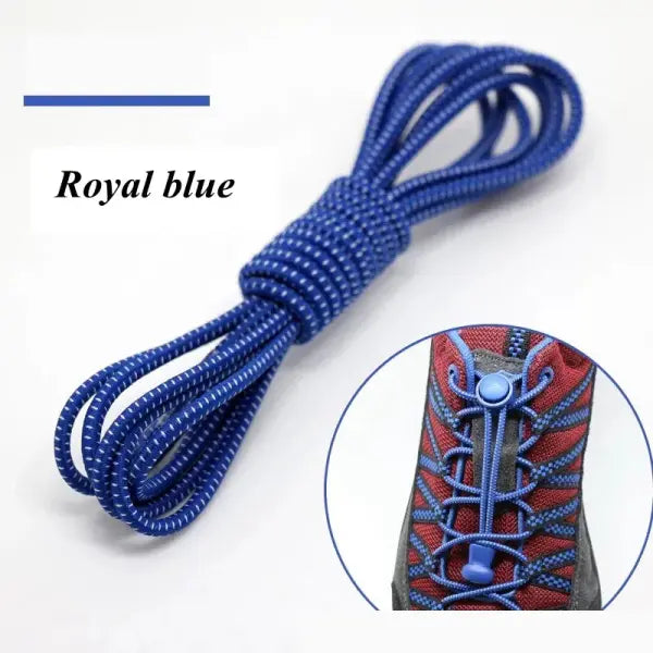 1 Pair No-Tie Elastic Shoelaces: Round Locking Lazy Laces for Kids Adults & Athletes - Royal blue / 100cm / CHINA
