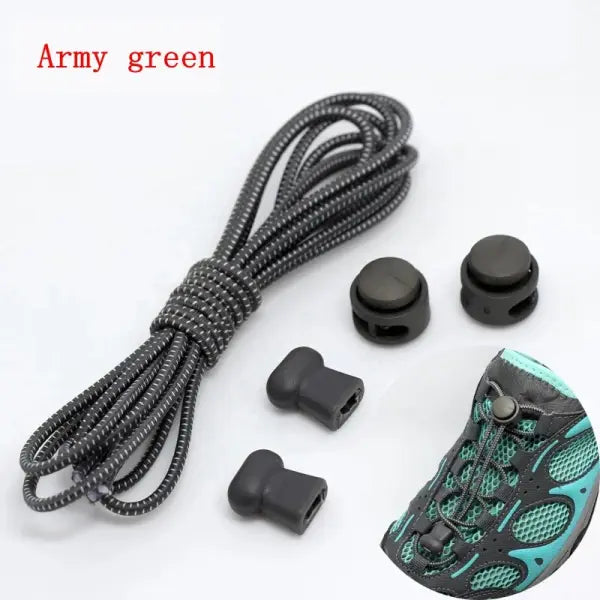 1 Pair No-Tie Elastic Shoelaces: Round Locking Lazy Laces for Kids Adults & Athletes - Army green / 100cm / CHINA