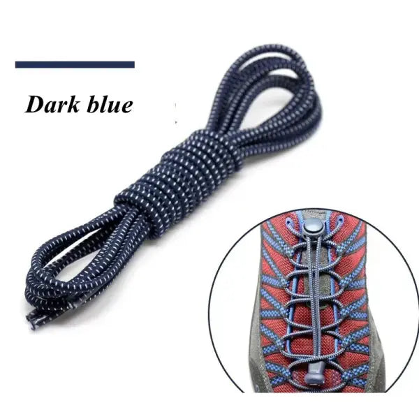1 Pair No-Tie Elastic Shoelaces: Round Locking Lazy Laces for Kids Adults & Athletes - Dark blue / 100cm / CHINA
