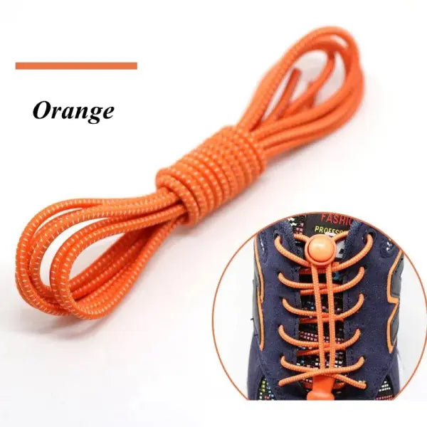 1 Pair No-Tie Elastic Shoelaces: Round Locking Lazy Laces for Kids Adults & Athletes - Orange / 100cm / CHINA