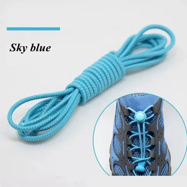 1 Pair No-Tie Elastic Shoelaces: Round Locking Lazy Laces for Kids Adults & Athletes - Sky blue / 100cm / CHINA