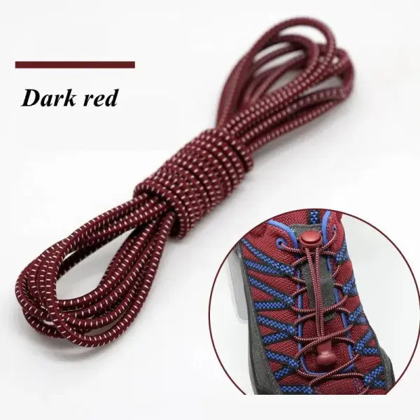 1 Pair No-Tie Elastic Shoelaces: Round Locking Lazy Laces for Kids Adults & Athletes - Dark red / 100cm / CHINA