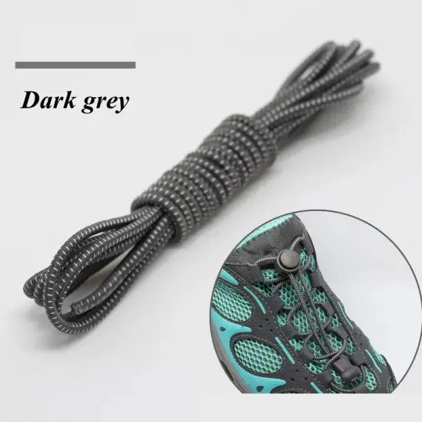 1 Pair No-Tie Elastic Shoelaces: Round Locking Lazy Laces for Kids Adults & Athletes - Dark grey / 100cm / CHINA