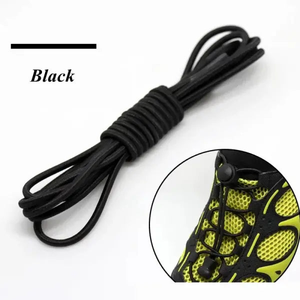 1 Pair No-Tie Elastic Shoelaces: Round Locking Lazy Laces for Kids Adults & Athletes - black / 100cm / CHINA