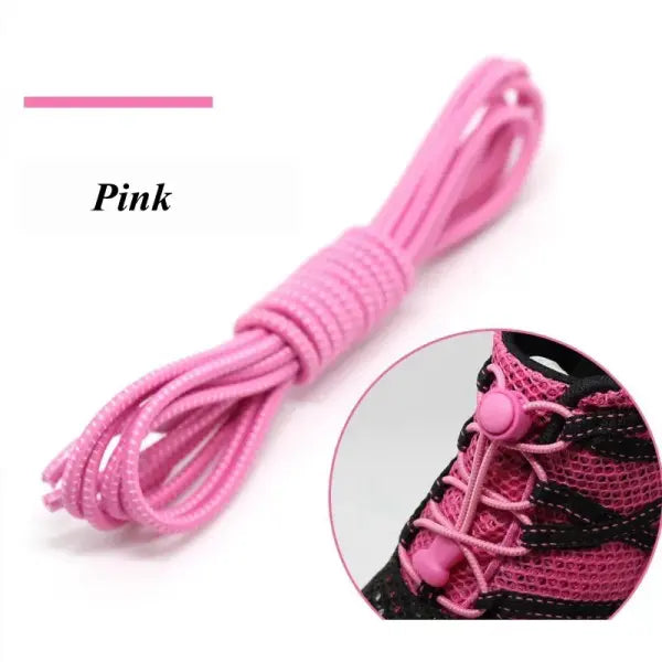 1 Pair No-Tie Elastic Shoelaces: Round Locking Lazy Laces for Kids Adults & Athletes - Pink / 100cm / CHINA