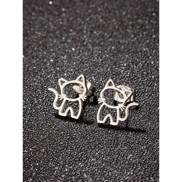Cute Cat Stainless Steel Stud Earrings – Small Punk Ear Studs for Men & Women Trendy Fashion Gift - GED690S