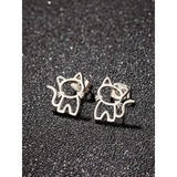 Cute Cat Stainless Steel Stud Earrings – Small Punk Ear Studs for Men & Women Trendy Fashion Gift - GED690S