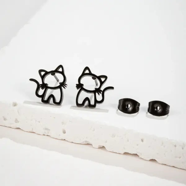 Cute Cat Stainless Steel Stud Earrings – Small Punk Ear Studs for Men & Women Trendy Fashion Gift - GED690B