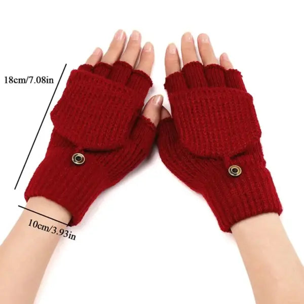 Knitted Thick Winter Gloves – Soft Fingerless Crochet Mittens Classic Solid Color Flip Cover