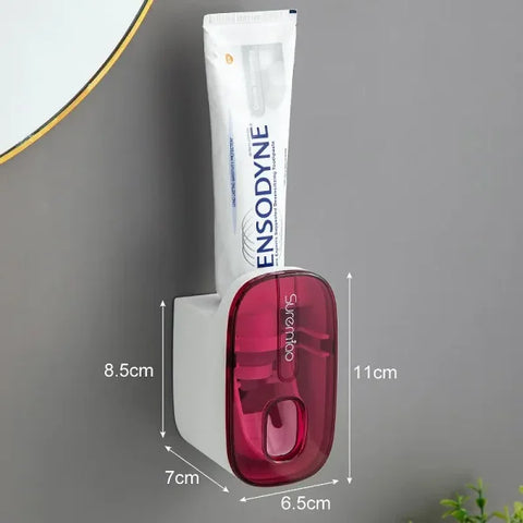 1 PCS Automatic Toothpaste Dispenser Bathroom Accessories Wall Mount Lazy Toothpaste Squeezer Toothbrush Holder - Red