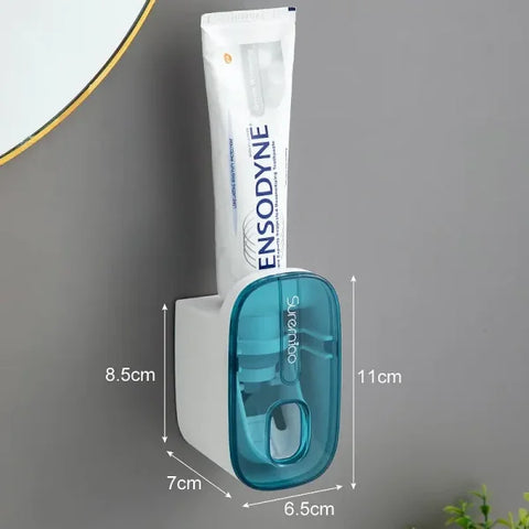 1 PCS Automatic Toothpaste Dispenser Bathroom Accessories Wall Mount Lazy Toothpaste Squeezer Toothbrush Holder - Blue