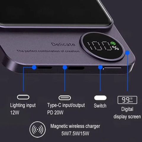 10,000mAh Magnetic Power Bank – Alloy Magsafe Wireless Fast Charger for iPhone 16/15/14/13/12