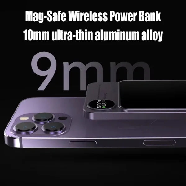 10,000mAh Magnetic Power Bank – Alloy Magsafe Wireless Fast Charger for iPhone 16/15/14/13/12