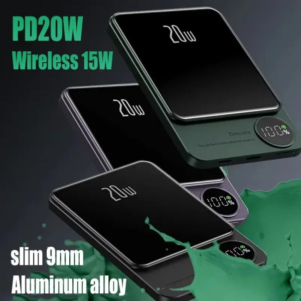 10,000mAh Magnetic Power Bank – Alloy Magsafe Wireless Fast Charger for iPhone 16/15/14/13/12