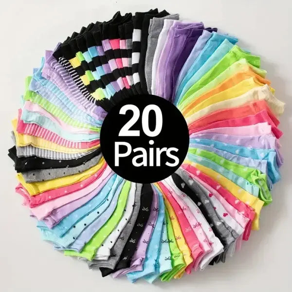 10/15/20/30/40/Pairs Heart Print Socks Valentine’s Day Candy Colored Ankle Socks Women’s Stockings & Hosiery - 20pairs