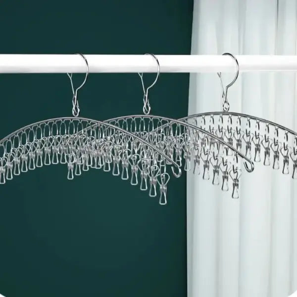 10/20 Pegs Stainless Steel Clothes Drying Hanger Windproof Metal Laundry Rack for Socks & Delicates