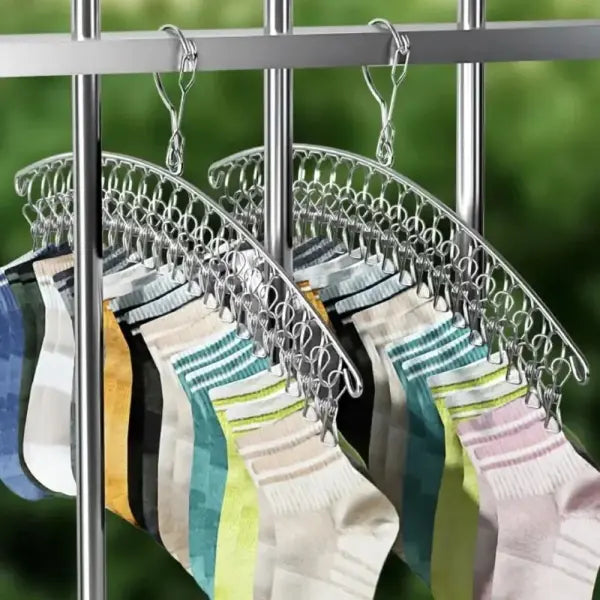 10/20 Pegs Stainless Steel Clothes Drying Hanger Windproof Metal Laundry Rack for Socks & Delicates