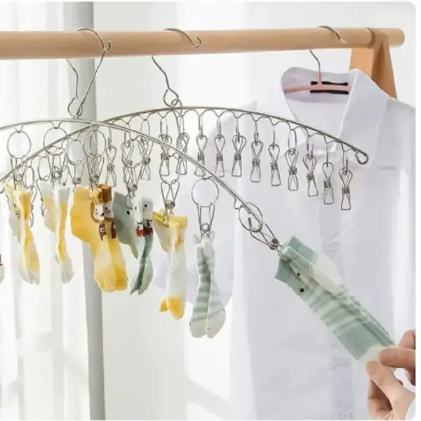 10/20 Pegs Stainless Steel Clothes Drying Hanger Windproof Metal Laundry Rack for Socks & Delicates