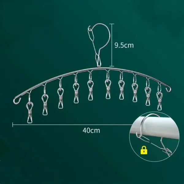 10/20 Pegs Stainless Steel Clothes Drying Hanger Windproof Metal Laundry Rack for Socks & Delicates - 10Pegs