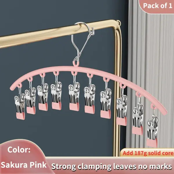10/20 Pegs Stainless Steel Clothes Drying Hanger Windproof Metal Laundry Rack for Socks & Delicates - Sakura pink