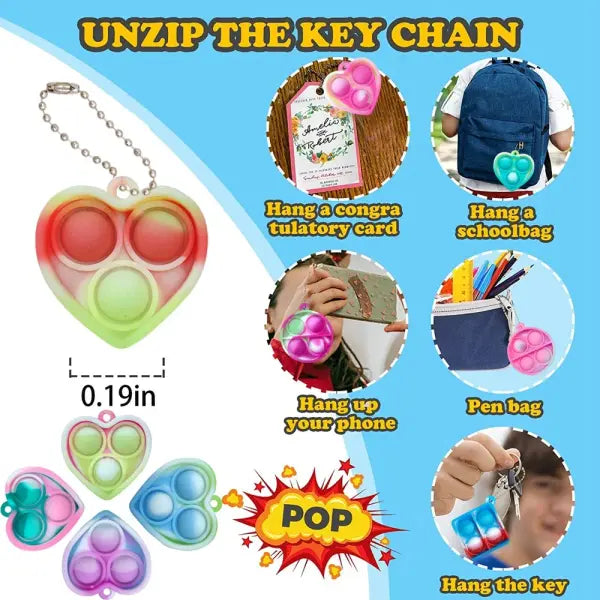 10-50pcs Mini Pop Keychain Fidget Toys Bulk Sensory Prizes for Kids & Wedding Favors
