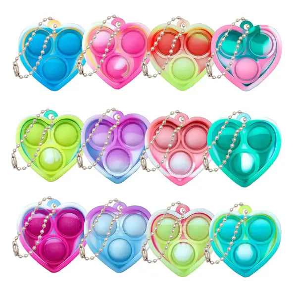 10-50pcs Mini Pop Keychain Fidget Toys Bulk Sensory Prizes for Kids & Wedding Favors - Heart-Random Color / 30PCS