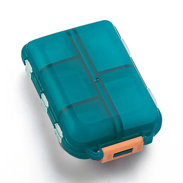 10-Compartment Travel Pill Organizer – Portable Daily Medicine & Supplement Storage Box - Green
