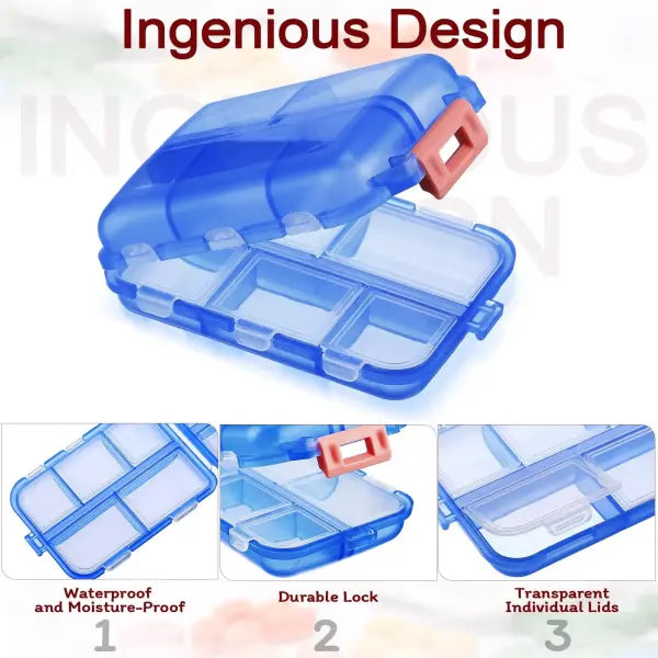 10-Compartment Travel Pill Organizer – Portable Daily Medicine & Supplement Storage Box