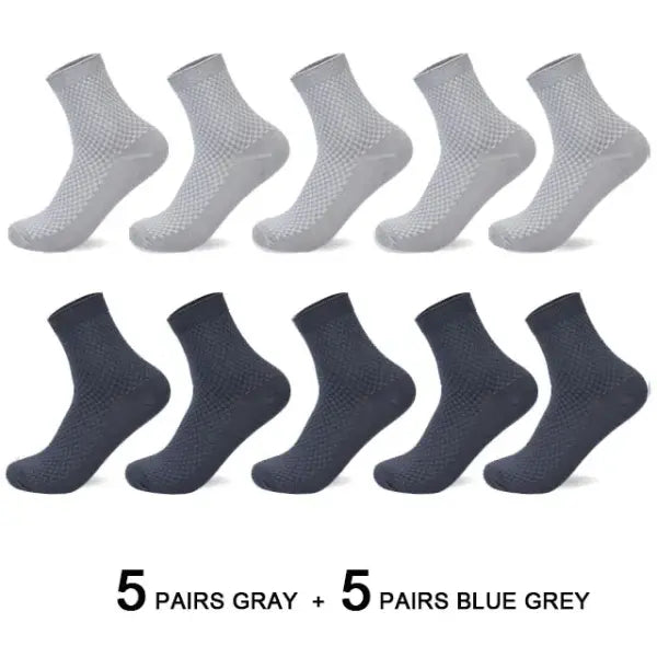 10 Pair Men’s Bamboo Fiber Business Casual Dress Socks - 5 gray 5 blue gray / 40-45