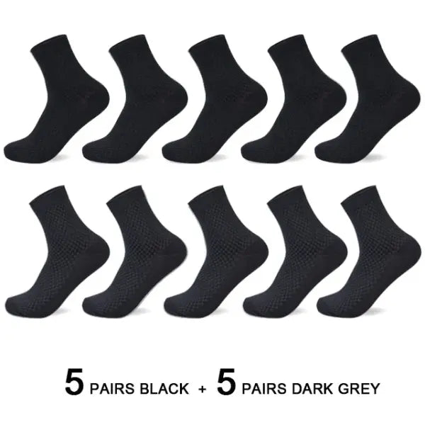 10 Pair Men’s Bamboo Fiber Business Casual Dress Socks - 5 black 5 dark gray / 40-45