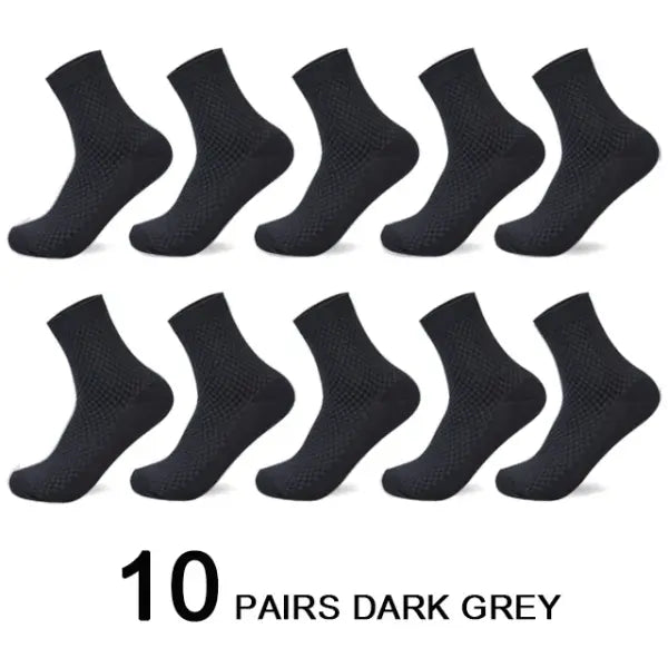 10 Pair Men’s Bamboo Fiber Business Casual Dress Socks - 10 dark gray / 40-45