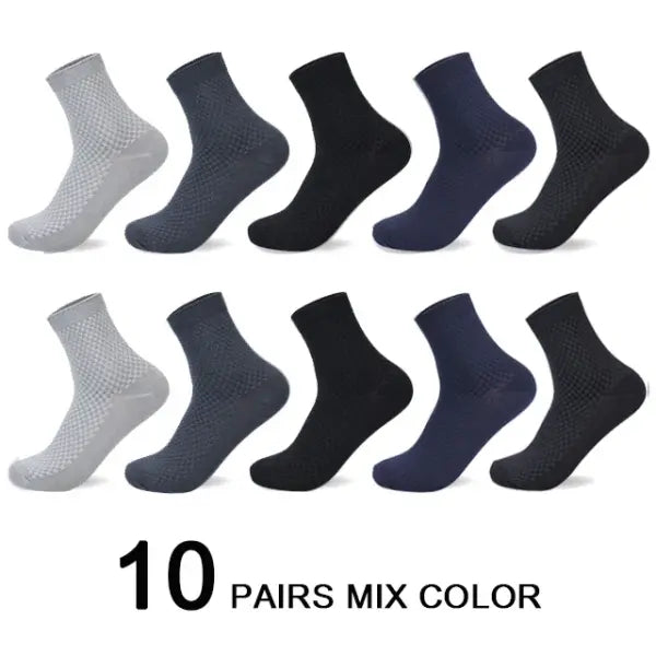 10 Pair Men’s Bamboo Fiber Business Casual Dress Socks - 10 mixed color / 40-45