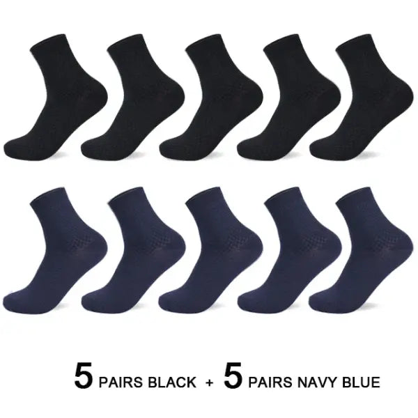 10 Pair Men’s Bamboo Fiber Business Casual Dress Socks - 5 black 5 navy blue / 40-45