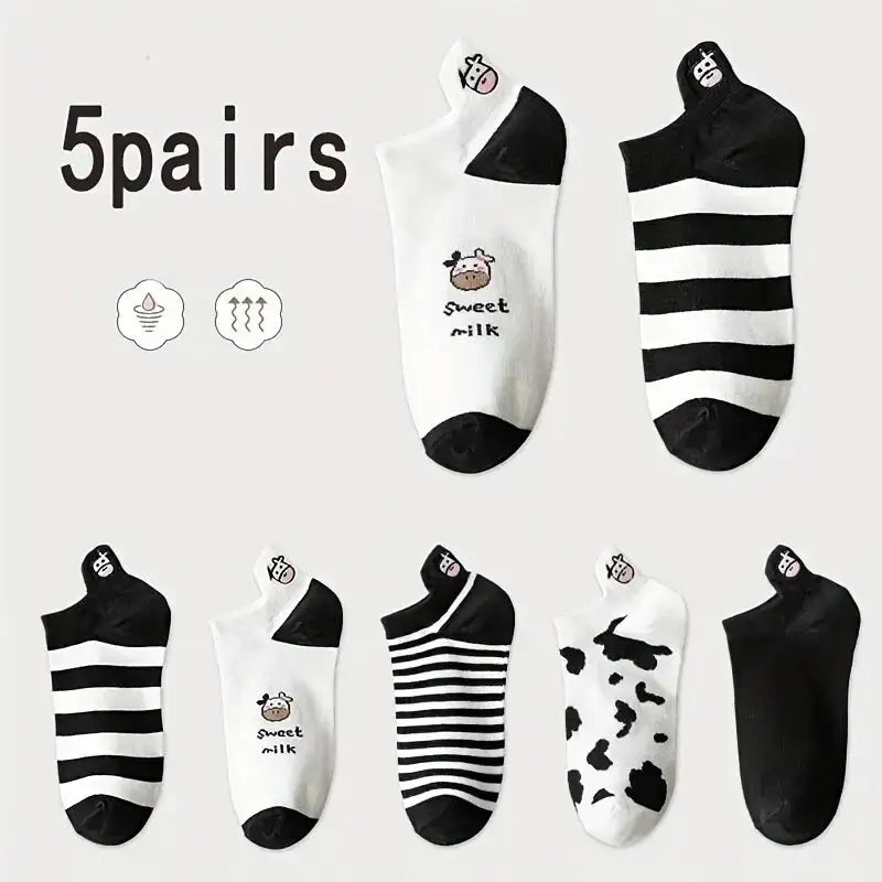 10 Pairs Women Cartoon Patterned Socks Trendy And Fashionable Versatile Socks Lightweight Breathable Comfortable Casual