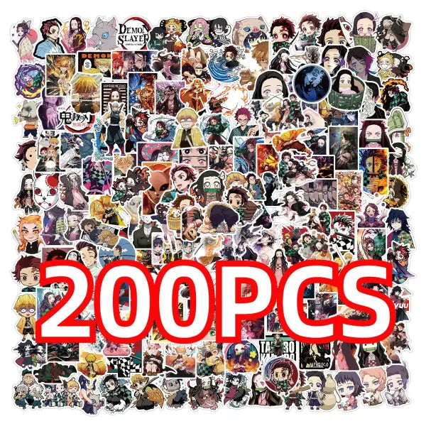 100/200pcs Cartoon Anime Demon Slayer Stickers for Laptop Suitcase Skateboard Guitar Phone Cartoon Sticker Kid Gift