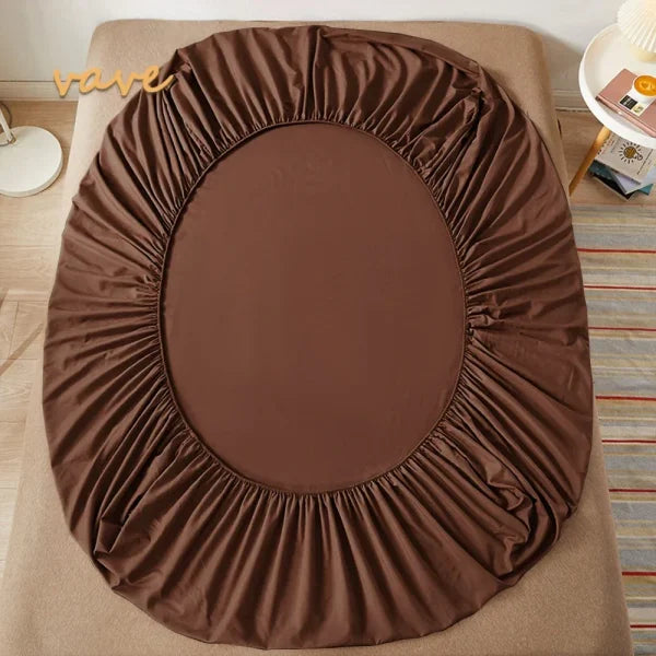 100% Cotton Fitted Bed Sheet - Solid Color Anti-Slip Adjustable Mattress Cover - Brown / 140x200cmx30cm