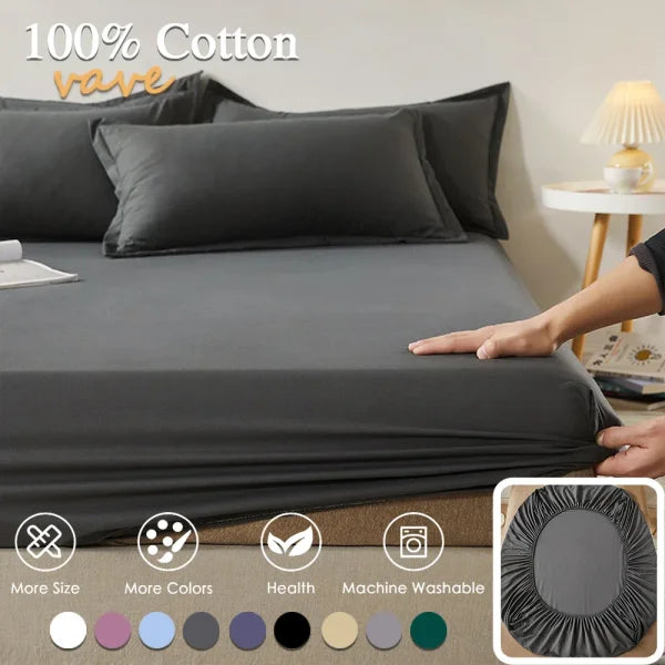 100% Cotton Fitted Bed Sheet - Solid Color Anti-Slip Adjustable Mattress Cover