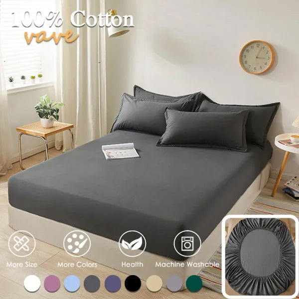 100% Cotton Fitted Bed Sheet - Solid Color Anti-Slip Adjustable Mattress Cover