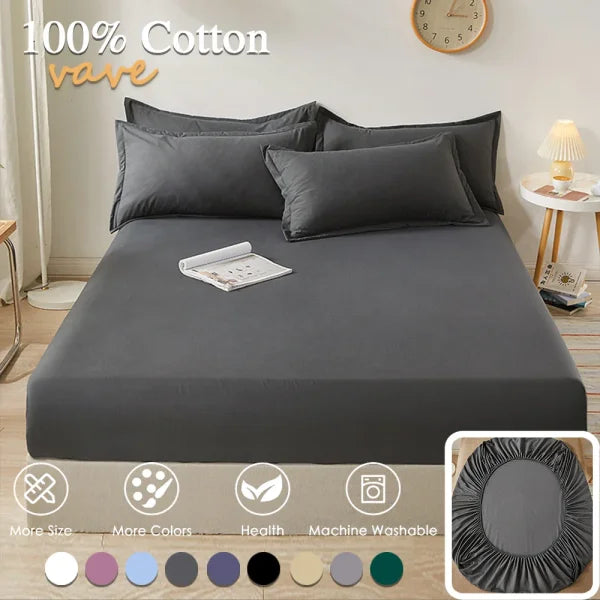 100% Cotton Fitted Bed Sheet - Solid Color Anti-Slip Adjustable Mattress Cover