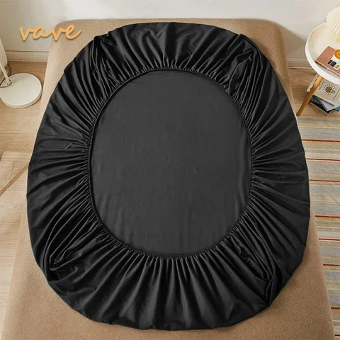 100% Cotton Fitted Bed Sheet - Solid Color Anti-Slip Adjustable Mattress Cover - Black / 90x200cmx10cm