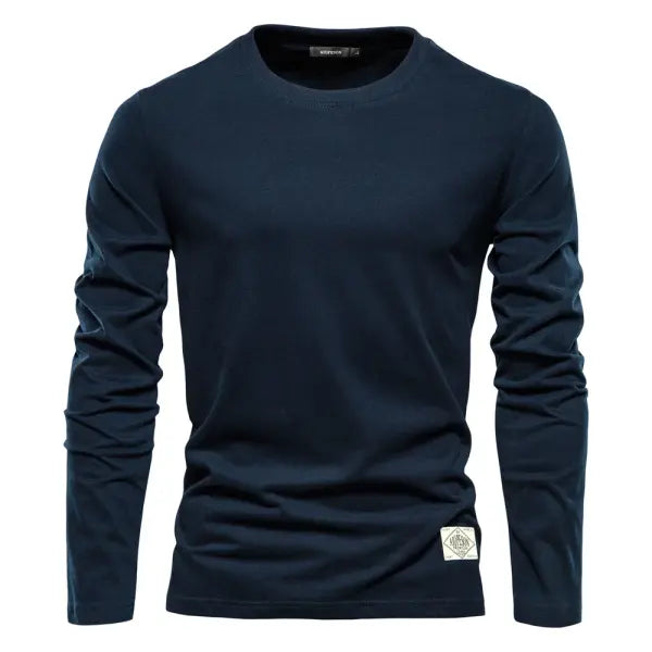 Mens T Shirts Spring Casual Cotton Solid Long Sleeve Top - EUR S 60-70kg / T2301-Navy