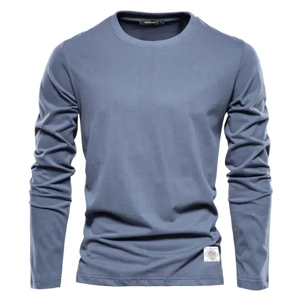 Mens T Shirts Spring Casual Cotton Solid Long Sleeve Top - EUR XXL 100-105kg / T2301-Blue