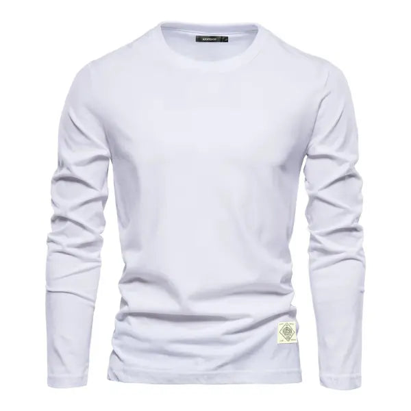 Mens T Shirts Spring Casual Cotton Solid Long Sleeve Top - EUR L 80-90kg / T2301-White