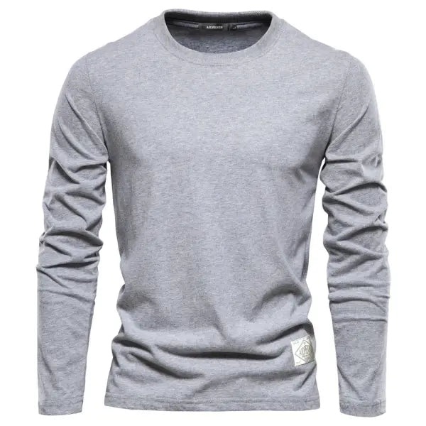 Mens T Shirts Cotton Long Sleeve Shirt Homme Classic Clothes - Light-gray / EUR S 60-70kg