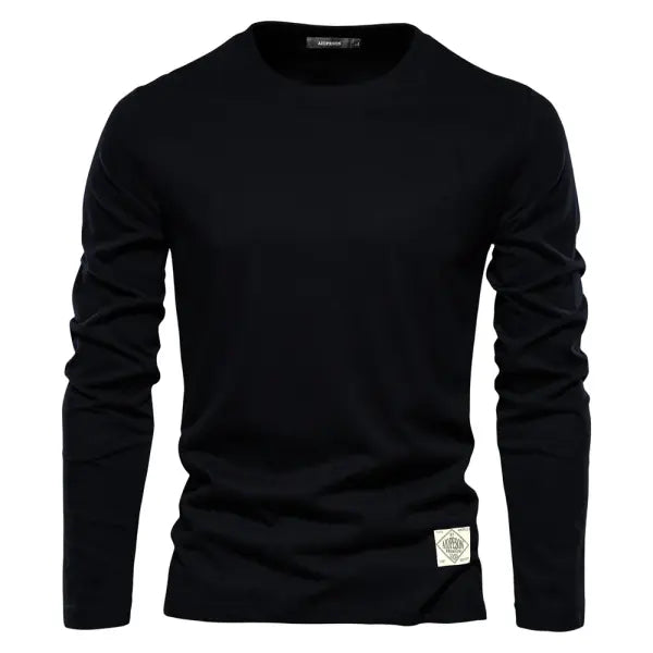 Mens T Shirts Cotton Long Sleeve Shirt Homme Classic Clothes - Black / EUR L 80-90kg