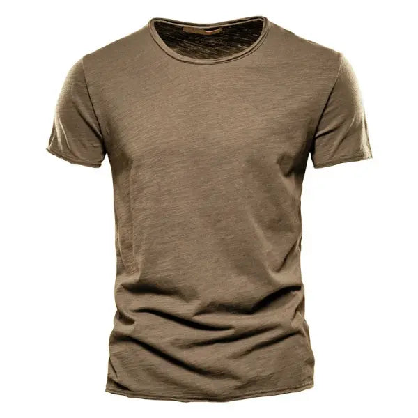 Men’s cotton t-shirt with short sleeve and soft fitness fit - F038-Camel / CN Size M 55-65kg
