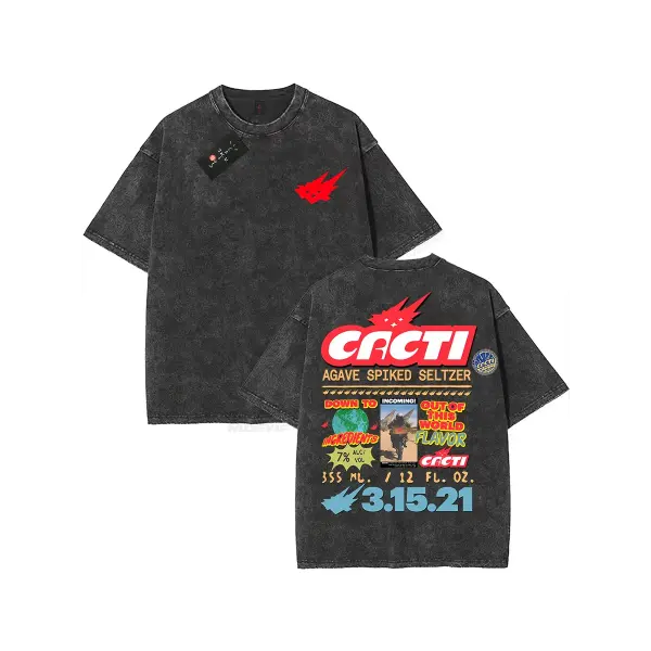 100% Cotton Oversized Hip-Hop T-Shirt – Washed Cactus Jack Short Sleeve Graphic Tee for Men & Women - K16 / XXL