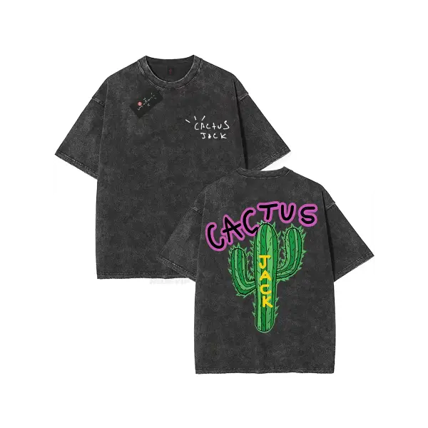 100% Cotton Oversized Hip-Hop T-Shirt – Washed Cactus Jack Short Sleeve Graphic Tee for Men & Women - K20 / S