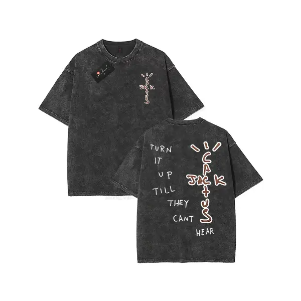 100% Cotton Oversized Hip-Hop T-Shirt – Washed Cactus Jack Short Sleeve Graphic Tee for Men & Women - K27 / S